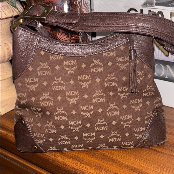 MCM Visetos Glam Handbag Brown Canvas Leather - Picture 8 of 10